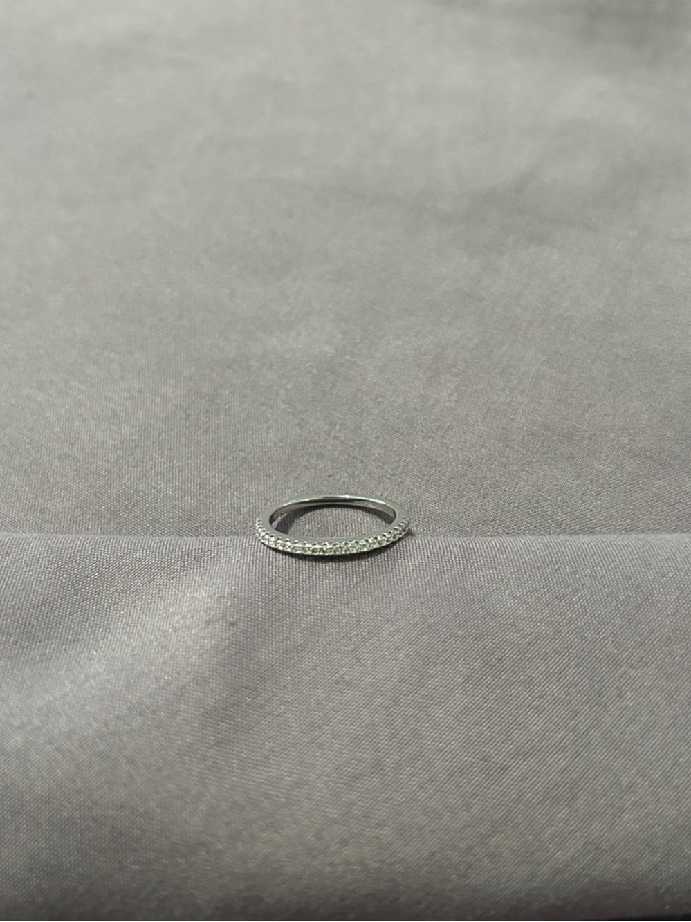 Dainty Sterling Silver Pave Band Ring - Sparkling Accent
